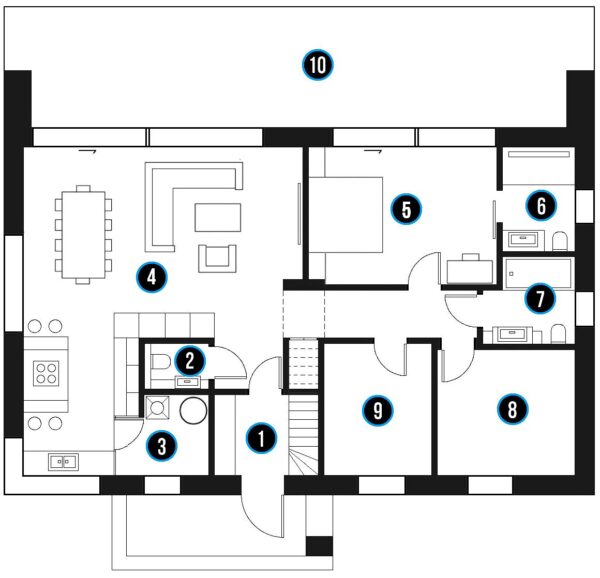 Grundriss des Erdgeschosses im Haus mit 150 m²